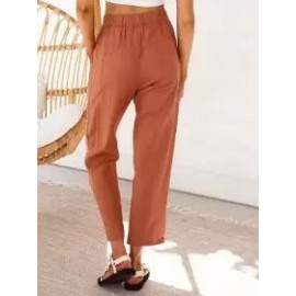 Casual Loose Solid Color Elastic Waist Pants