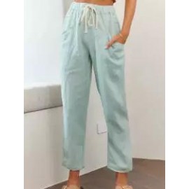 Casual Loose Solid Color Elastic Waist Pants