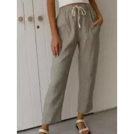 Casual Loose Solid Color Elastic Waist Pants