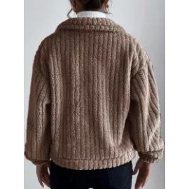 Casual Loose Solid Color Velvet Single Breasted Cardigan Coat