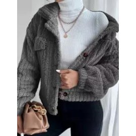 Casual Loose Solid Color Velvet Single Breasted Cardigan Coat