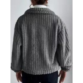 Casual Loose Solid Color Velvet Single Breasted Cardigan Coat
