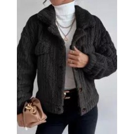 Casual Loose Solid Color Velvet Single Breasted Cardigan Coat