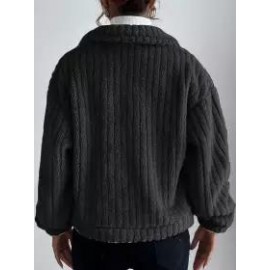 Casual Loose Solid Color Velvet Single Breasted Cardigan Coat