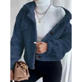 Casual Loose Solid Color Velvet Single Breasted Cardigan Coat