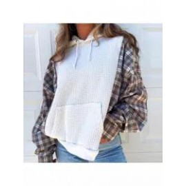 Women Plaid Patchwork Waffle Fleece Sweatshirt