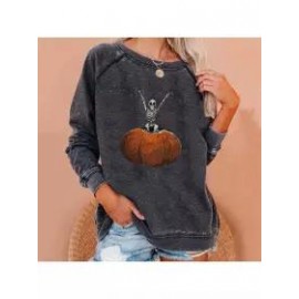 Women's Halloween Pumpkin Print Sweatshirt