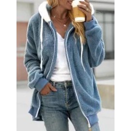 Autumn And Winter Loose Plush Zipper Hooded Jacket