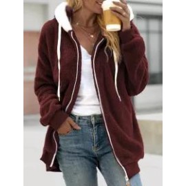 Autumn And Winter Loose Plush Zipper Hooded Jacket