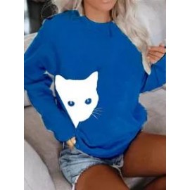 Cat Print Long-Sleeved Sweatshirt
