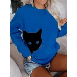 Cat Print Long-Sleeved Sweatshirt