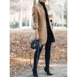 Solid Color Stand-Up Collar Pocket Coat