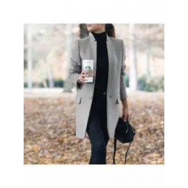 Solid Color Stand-Up Collar Pocket Coat