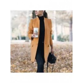 Solid Color Stand-Up Collar Pocket Coat