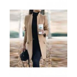 Solid Color Stand-Up Collar Pocket Coat