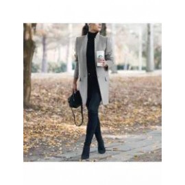 Solid Color Stand-Up Collar Pocket Coat