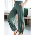 Solid Color Loose-Knotted Elastic Waist Wide-Leg Trousers