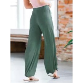 Solid Color Loose-Knotted Elastic Waist Wide-Leg Trousers