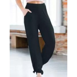 Solid Color Loose-Knotted Elastic Waist Wide-Leg Trousers