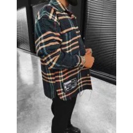 Checked Texture Fleece Shirt Jacket