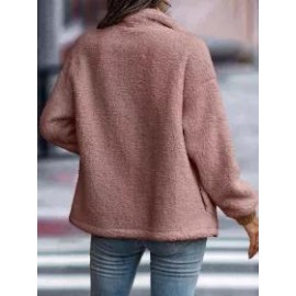 Casual Solid Plush Long Sleeve Zip Pocket Panel Jacket