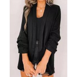 Fashion Lapel Pocket Ruffled Sleeve Solid Color Blazer