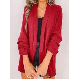 Fashion Lapel Pocket Ruffled Sleeve Solid Color Blazer