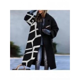 Fashion Printed Color Block Woolen Coat