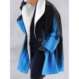 Leaf Print Double Pocket Casual Woolen Coat