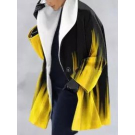 Leaf Print Double Pocket Casual Woolen Coat