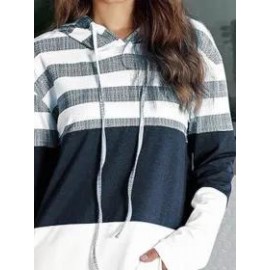 Fashion Stripe Color Block Patchwork Casual Long Sleeve Hoodie