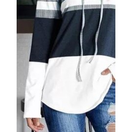 Fashion Stripe Color Block Patchwork Casual Long Sleeve Hoodie