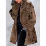 Leaf Print Casual Loose Woolen Coat