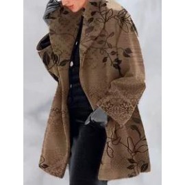 Leaf Print Casual Loose Woolen Coat