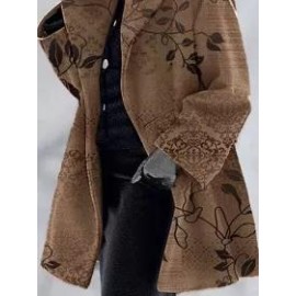 Leaf Print Casual Loose Woolen Coat
