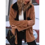 Casual Loose Panel Lapel Plush Thermal Long Sleeve Coat