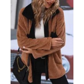 Casual Loose Panel Lapel Plush Thermal Long Sleeve Coat