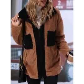 Casual Loose Panel Lapel Plush Thermal Long Sleeve Coat