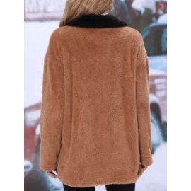 Casual Loose Panel Lapel Plush Thermal Long Sleeve Coat