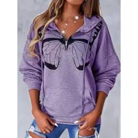 Casual Loose Butterfly Print Hoodie
