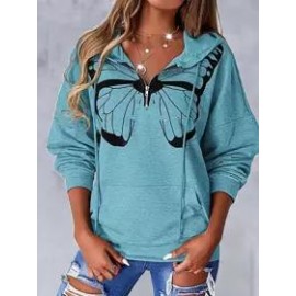 Casual Loose Butterfly Print Hoodie