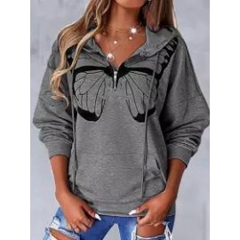 Casual Loose Butterfly Print Hoodie