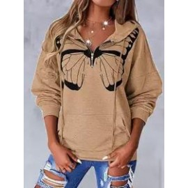 Casual Loose Butterfly Print Hoodie