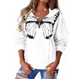 Casual Loose Butterfly Print Hoodie