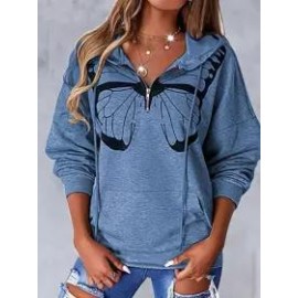 Casual Loose Butterfly Print Hoodie