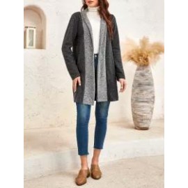 Stitching Contrast Woolen Casual Collarless Cardigan Long-sleeved Coat