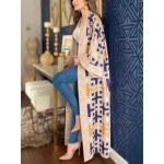 Women's Elegant Geometric Contrast Print Flared Sleeve Cardigan