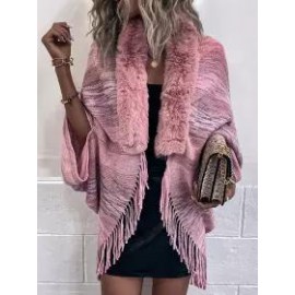 Casual Loose Knit Fur Collar Shawl Coat
