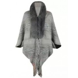Casual Loose Knit Fur Collar Shawl Coat