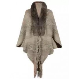 Casual Loose Knit Fur Collar Shawl Coat